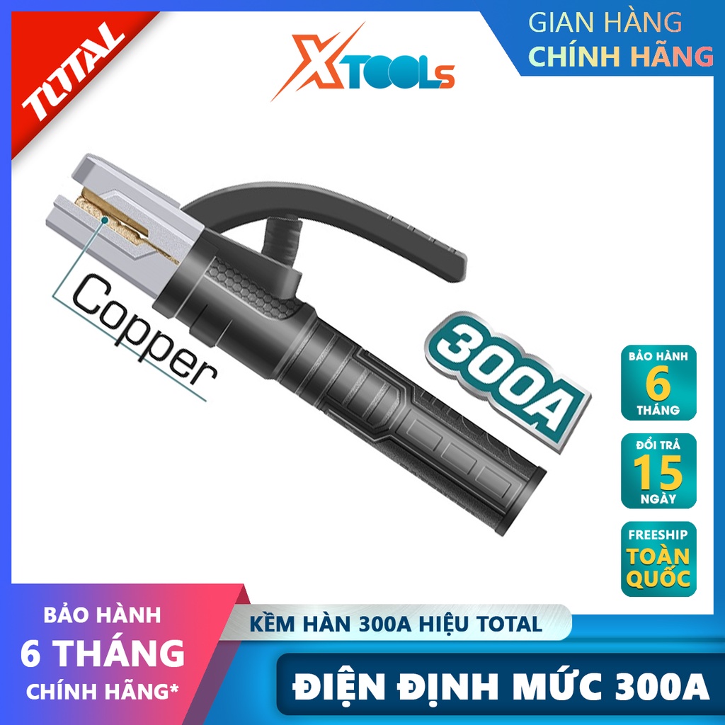 Kìm hàn que TOTAL TWAH3006 Kềm hàn điện Dòng điện định mức 300A,phù hợp sử dụng cho máy hàn MMA tay cầm cho que hàn điện