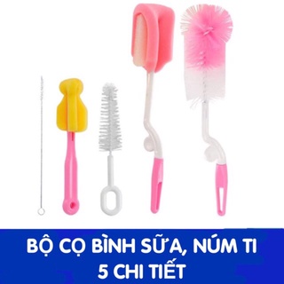 Bộ cọ rửa ly, bình sữa và núm vú 5 món tiện lợi