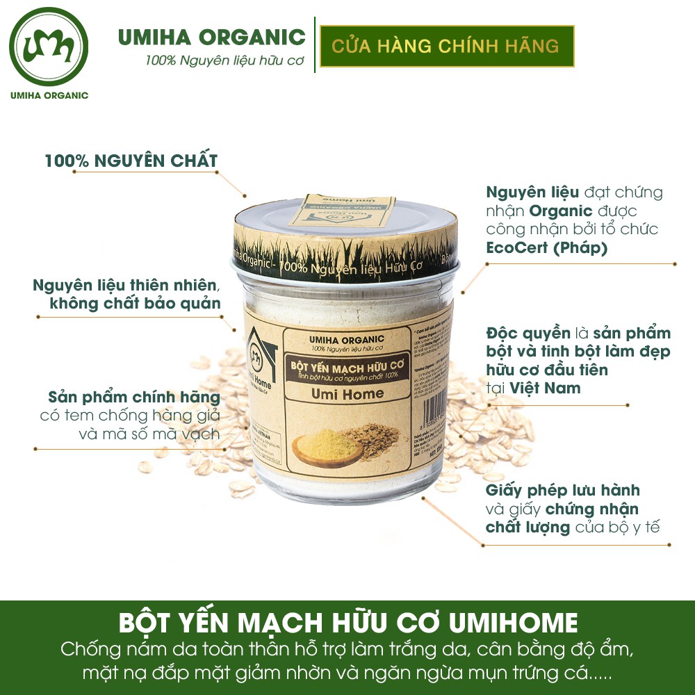 Bột Yến Mạch hữu cơ UMIHA 135g nguyên chất - Đắp mặt dưỡng da tươi sáng, làm trắng da, chống nám, giảm thâm và lành mụn