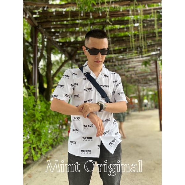 Áo Sơ Mi Hoạ Tiết Hình Chữ Tay Ngắn Cổ Vest Thời Trang Unisex Vải Lụa Chéo