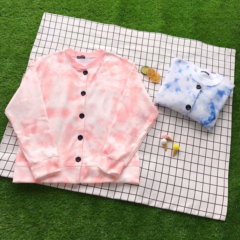 Áo Cardigan Nút Loang Trơn Nỉ Bông Tay Dài Ảnh Thật