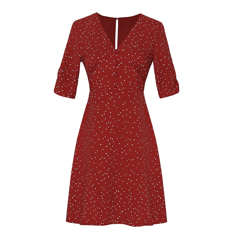 Đầm Nữ Cổ Chữ V Họa Tiết Chấm Bi Thời Trang | BigBuy360 - bigbuy360.vn