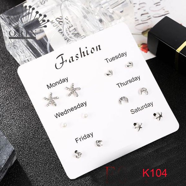 Set bông tai nữ - Set khuyên tai 6 đôi trong tuần nhỏ xinh K98 K99 K100 K101 K102 K103 K104 K105 K106 K107 K167 K168