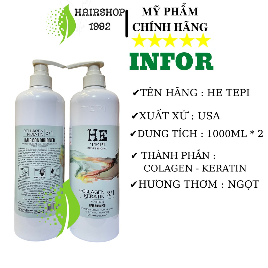 Cặp dầu gội dầu xả HE TEPI Phục hồi tóc hư tổn tái tạo cấu trúc tóc – siêu mềm mượt|bộ dầu gội xả 1000ml * 2