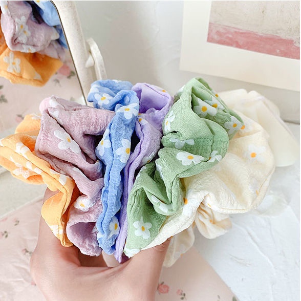 Dây buộc tóc in họa tiết hoa cúc phong cách Hàn Quốc dễ thương thời trang cho nữ