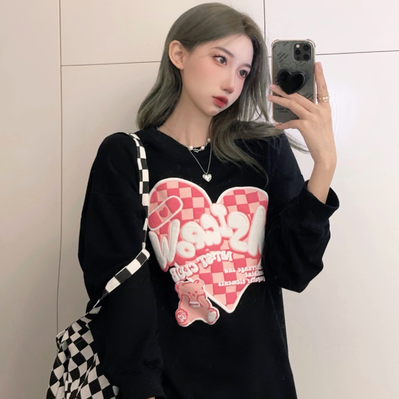 Áo Nỉ Cổ Tròn In Hình Trái Tim Ca Rô Thời Trang Dành Cho Nữ | BigBuy360 - bigbuy360.vn