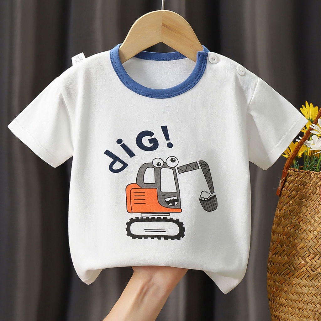 Áo thun SANITKUN 100% cotton tay ngắn in họa tiết hoạt hình phong cách Hàn Quốc thời trang mùa hè cho bé trai và gái