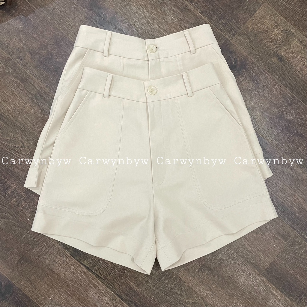 CarwynbyW - Quần Short Kaki Lưng Cao Túi Kiểu Sâu