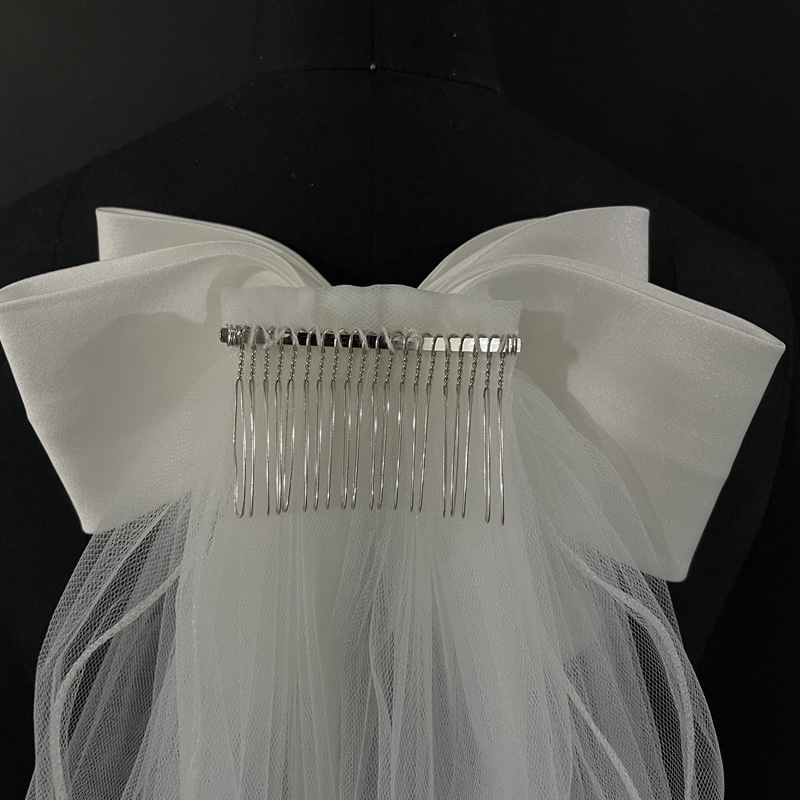 Mạng Che Mặt Vải Satin Đính Nơ 55cm Cho Cô Dâu Chụp Hình