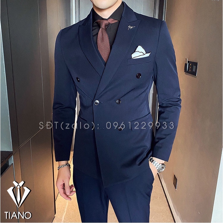 Bộ Vest nam cao cấp 6 cúc Hàn Quốc màu XANH THAN cực sang trọng, Suit Nam Cao Cấp - TIANO STORE