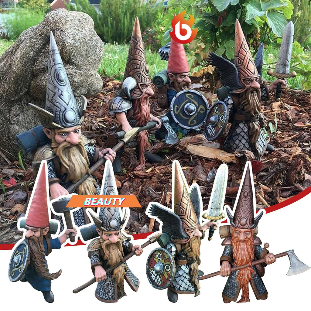 BEAUTY Home Warrior Dwarf  Gnome Statue Creative Crafts Garden Decoration For Yard Lawn Resin Figurines Outdoor 4 Types Sculpture