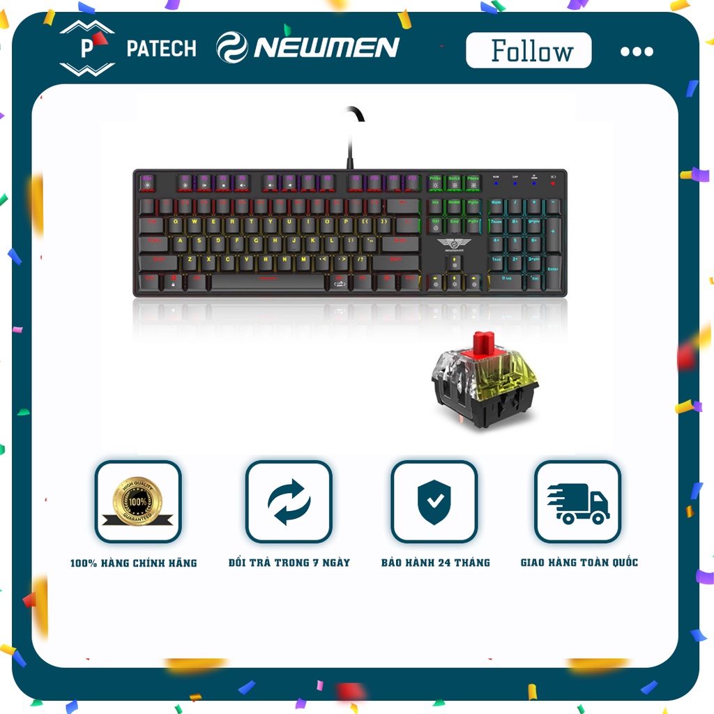 Bàn phím quang cơ không dây Newmen GM335,Hotswap,Keycap PBT siêu bền,độ bền trên 50M lần nhấp,LED nền, 2 chế độ kết nối