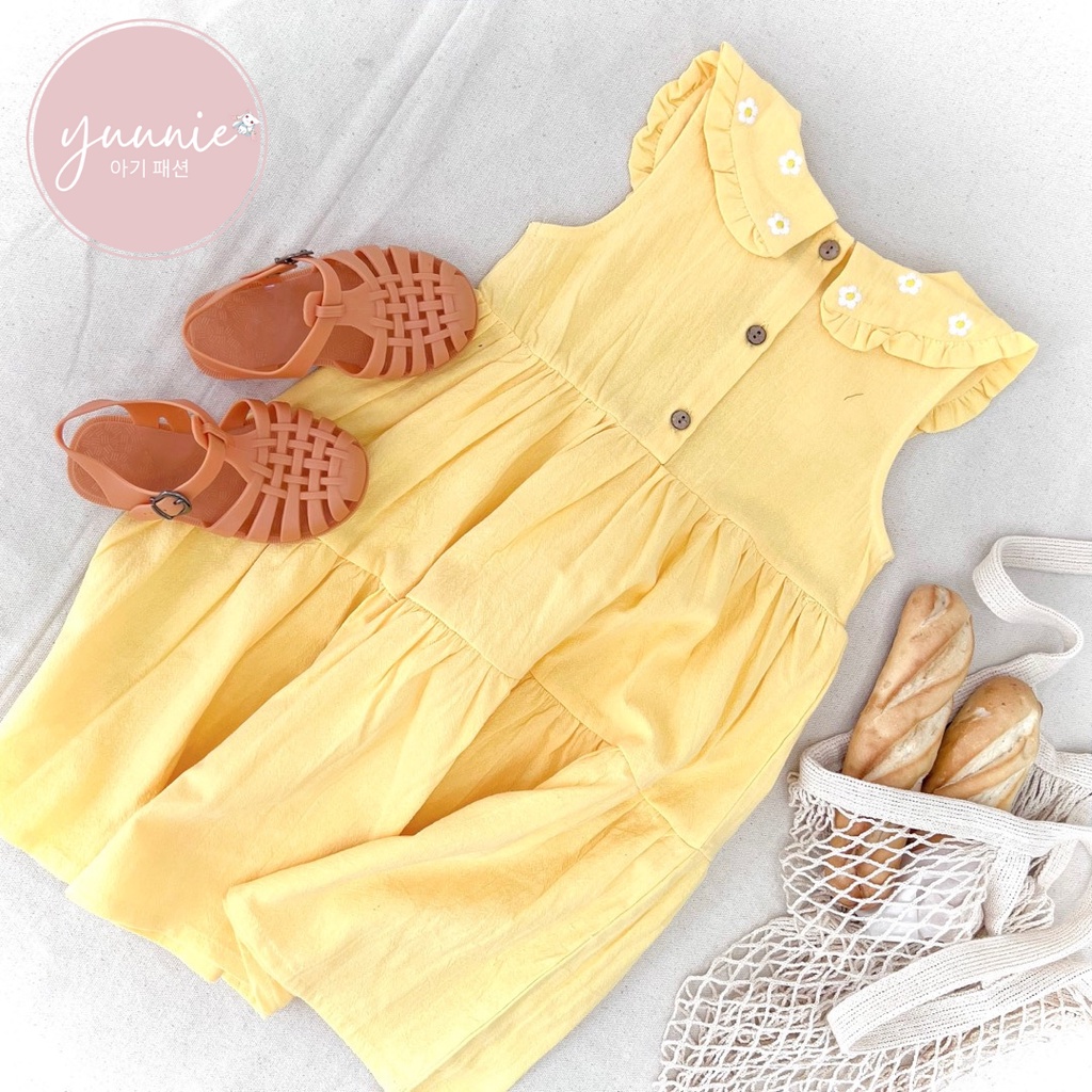 Váy cho bé gái thêu hoa 3 màu vàng hồng cam YUUNIE xinh đẹp cho trẻ em 3 4 5 6 7 8 9 10 tuổi
