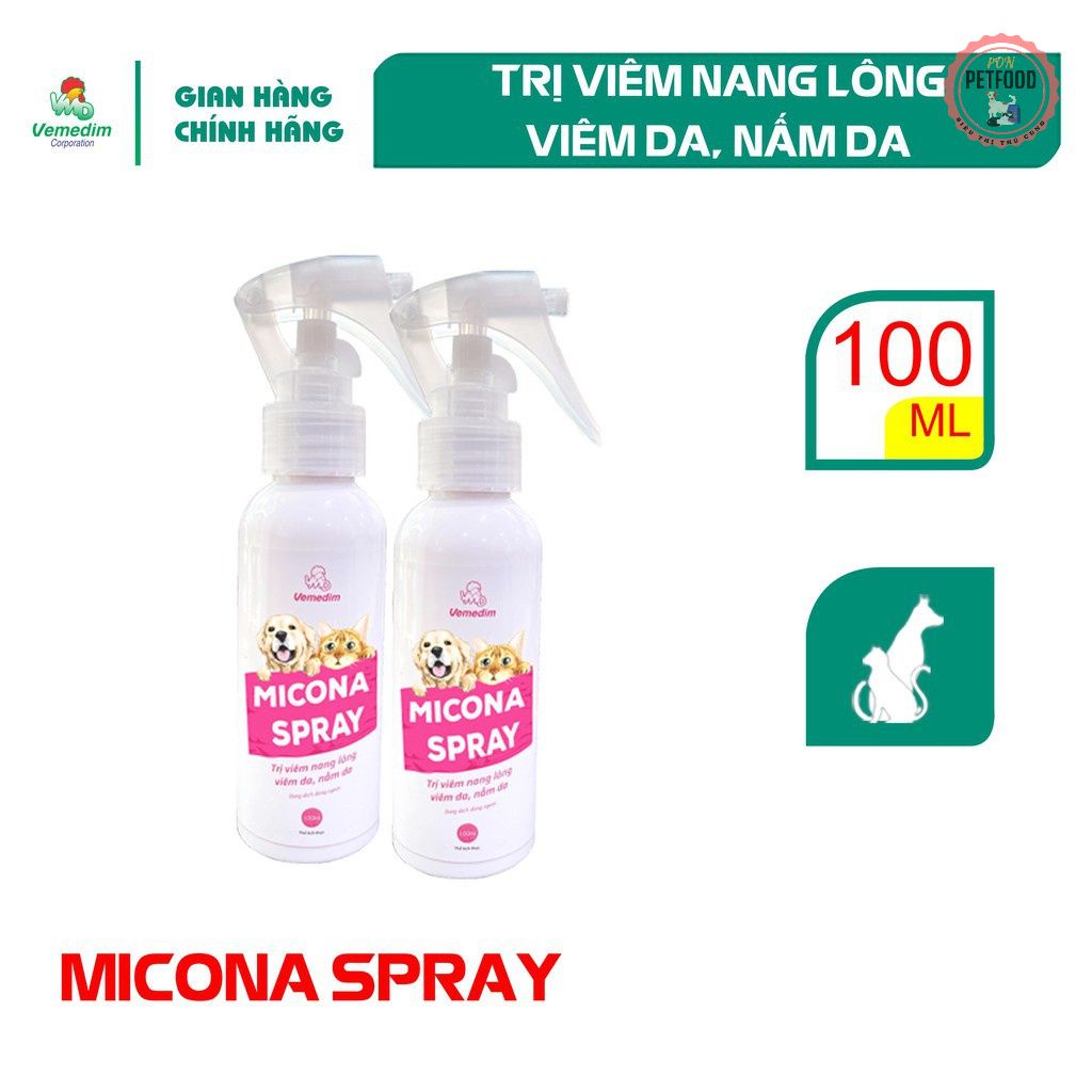 Vemedim Micona Spray trị viêm nang lông, viêm da, nấm da cho chó, mèo, dùng cho cả chó con và mèo con, chai 100ml