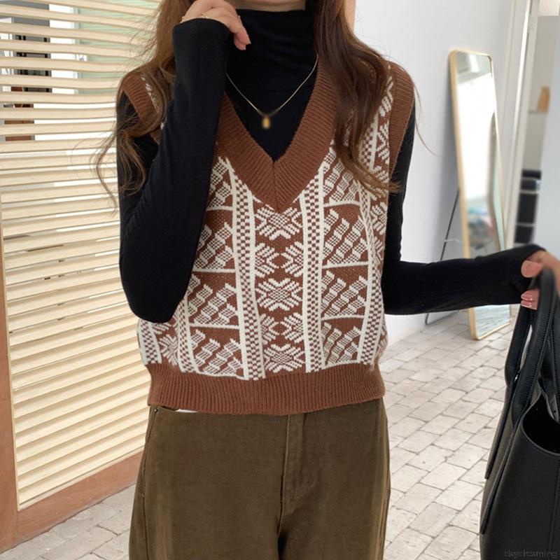 Áo len không tay cổ chữ V dáng rộng | BigBuy360 - bigbuy360.vn