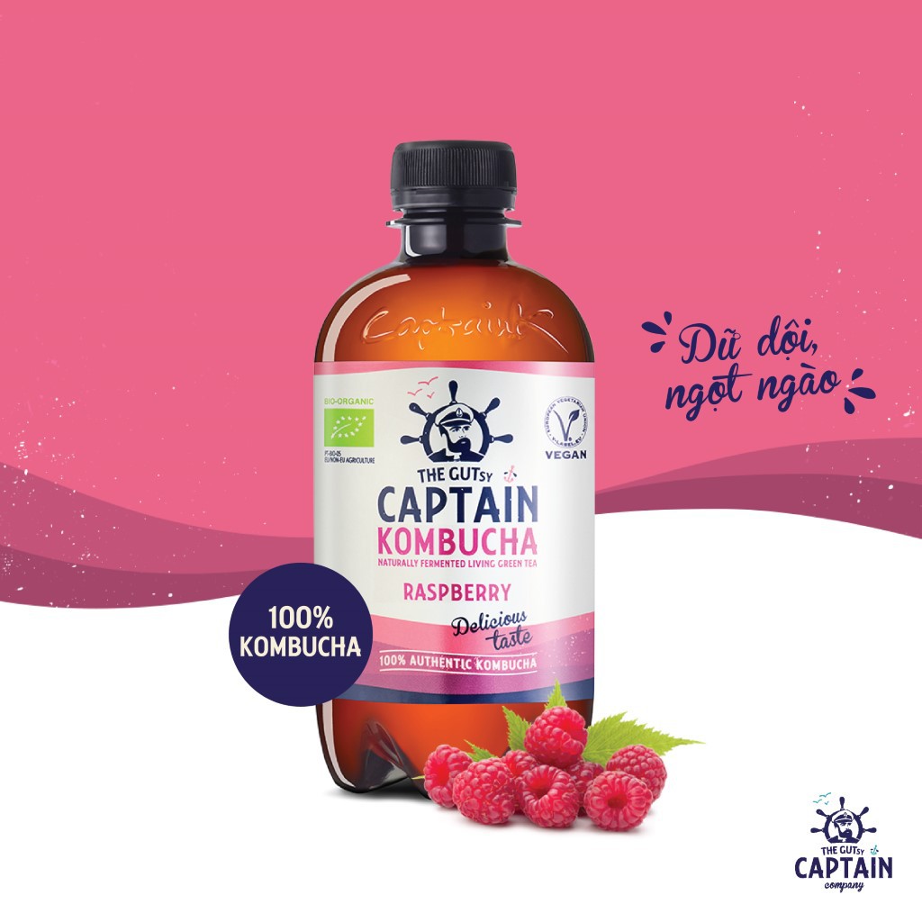 Trà KomBuCha hữu cơ Vị Mâm Xôi Captain Kombucha Raspberry