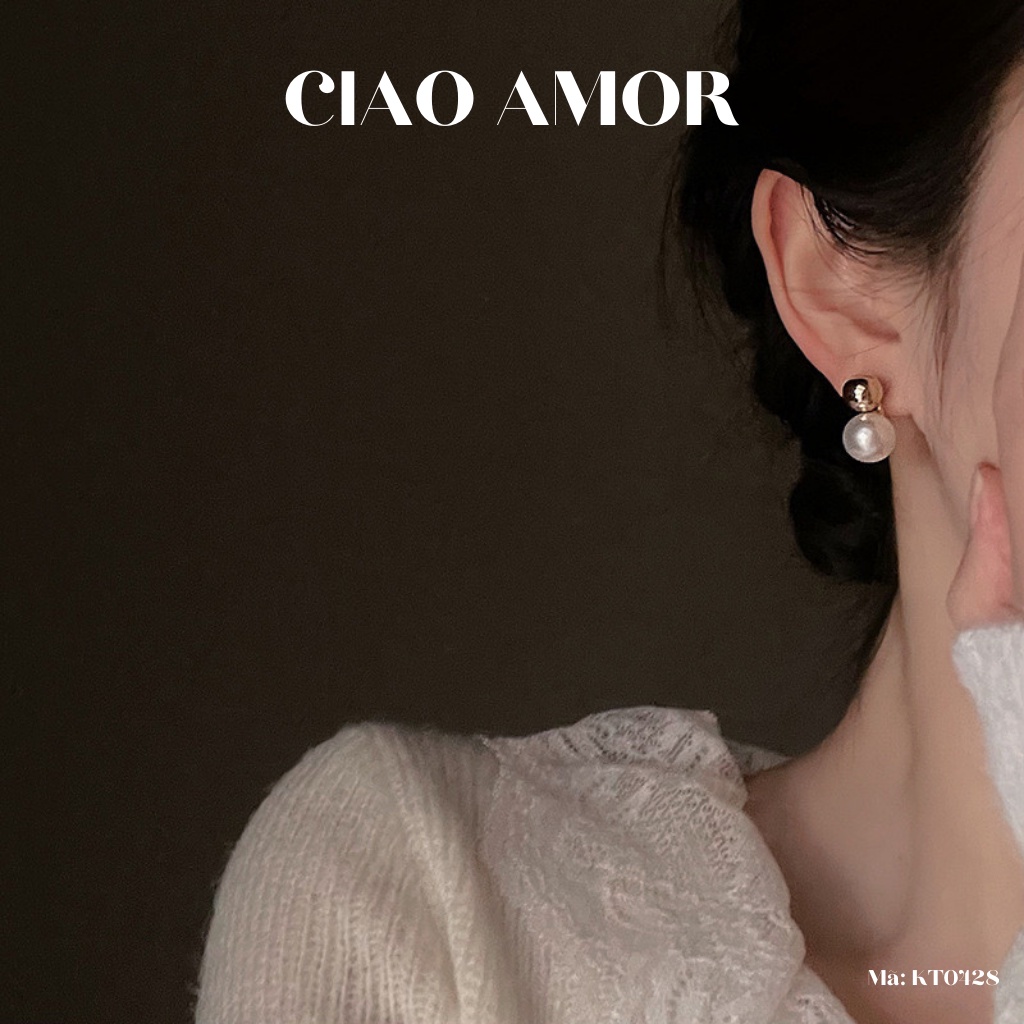 KT0428-Khuyên tai nữ, Bông tai bạc 925 ngọc tròng trên dưới dự tiệc sang trọng đơn giản