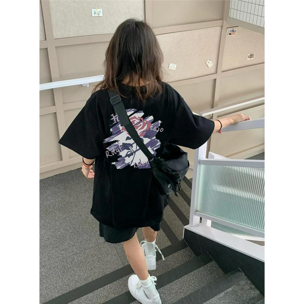 Xiaozhainv Áo Thun Nữ Ngắn Tay In Hoa Hồng Vải Cotton