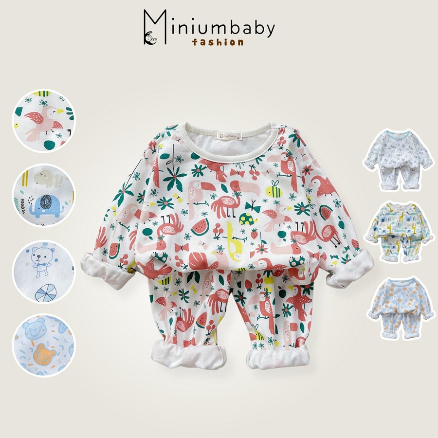 Bộ đồ dài tay quần dài thu đông động vật cho bé trai/ gái chất liệu 100% cotton, quần áo trẻ em MiniumBaby-SB1282