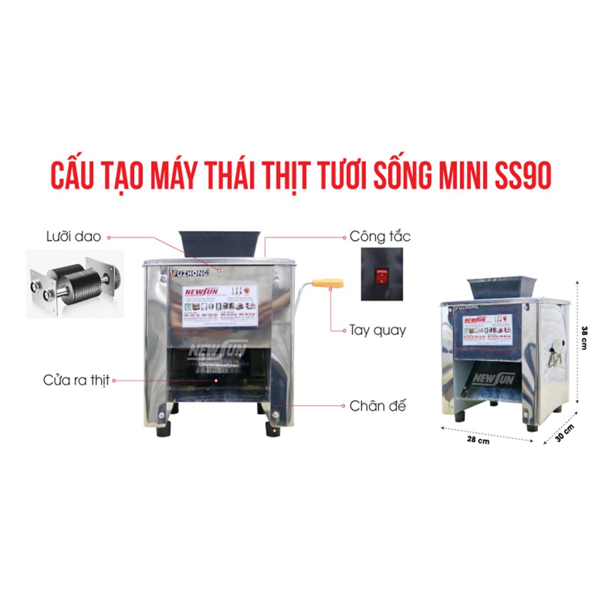 Máy thái, cắt thịt tươi sống mini NEWSUN SS -90 - Hàng chính hãng -  Động cơ mạnh mẽ hoạt động êm ái, năng suất cao