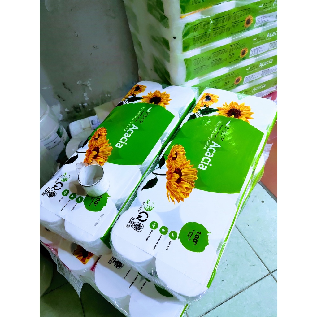 Giấy vệ sinh không lõi ACACIA hướng dương -10 cuộn trọng lượng 1,6kg tặng gói rút con mèo