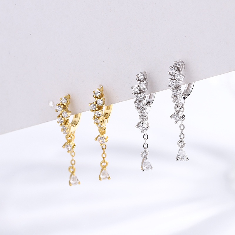 Bông Tai Mạ Bạc 925 Hình Giọt Nước Đính Đá Zircon Phong Cách Hàn Quốc Cổ Điển Thời Trang Cho Nữ
