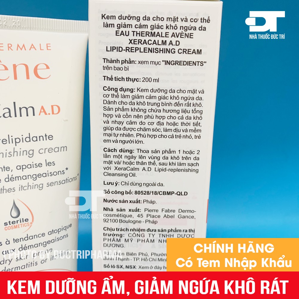 🌺  Mypham03 🌺  Kem dưỡng ẩm cho da khô ngứa Avene Xeracalm AD Cream 200ml MLN3  🌺