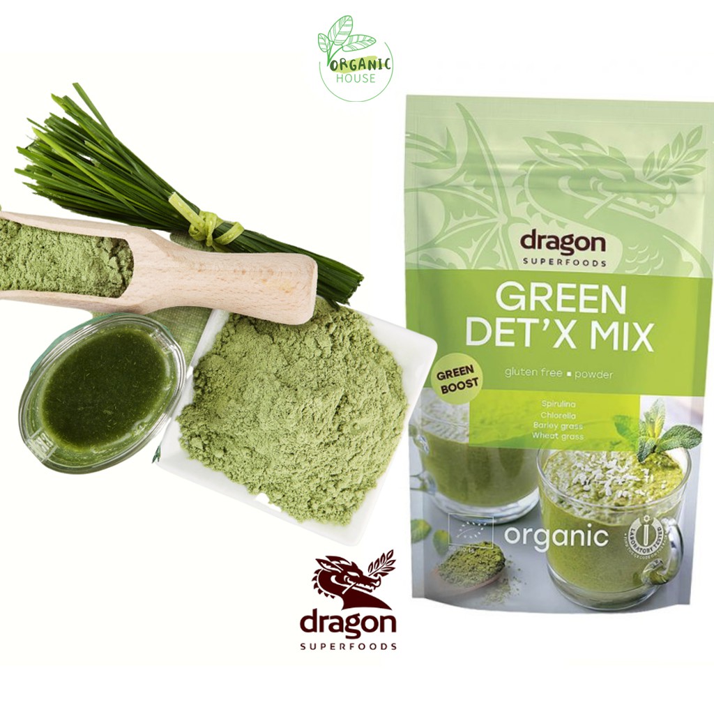 Hỗn hợp Green Detox (chlorella, spirulina, cỏ lúa mì, cỏ lúa mạch) thải độc mix 200g - Dragon Superfoods