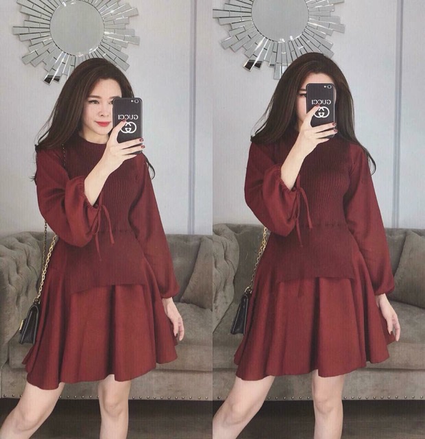 Váy len pha tay voan