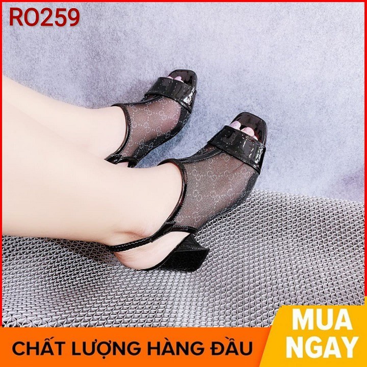 Giày cao gót nữ đẹp đế vuông 7 phân màu đen hàng hiệu rosata ro259
