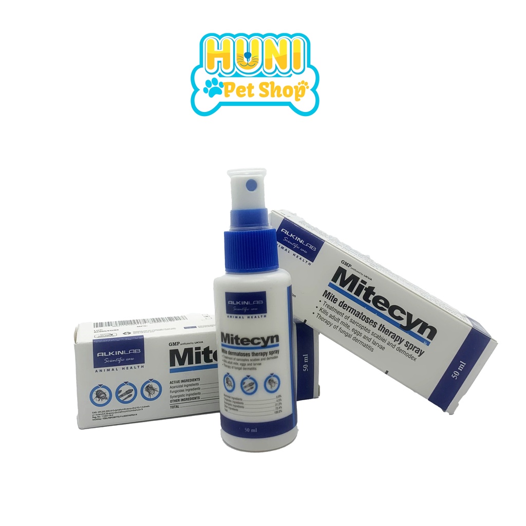 Mitecyn chai xịt ghẻ ngoài da cho chó mèo - chai Mytecin xịt viêm da cho thú cưng 50ml Huni Petshop