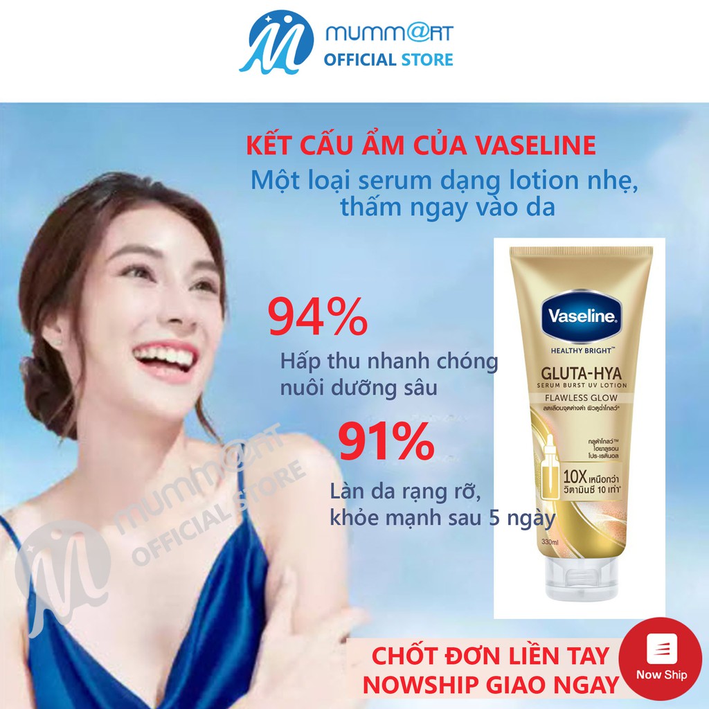 [Mẫu 2021] Sữa dưỡng thể Vaseline Healthy Bright Gluta HYA Serum Burst Lotion 10X Thái Lan 330ml