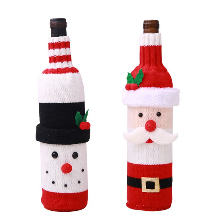 【Ready Stock】COD Christmas Decorations Elk Wine Bottle Cover Knitted Wine Bottle Cover Champagne Bottle Cover Restaurant Holiday Decoration Supplies