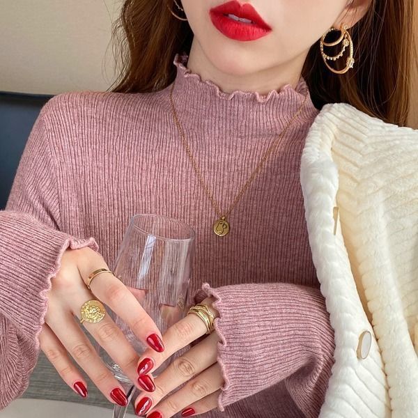 Áo Thun Tay Dài Cổ Cao Màu Trơn Thời Trang Hàn Quốc