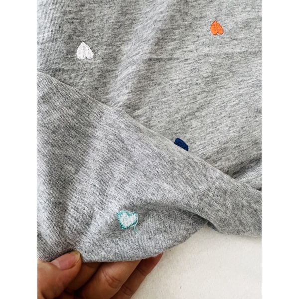 Vải thun cotton thêu trái tim nhí