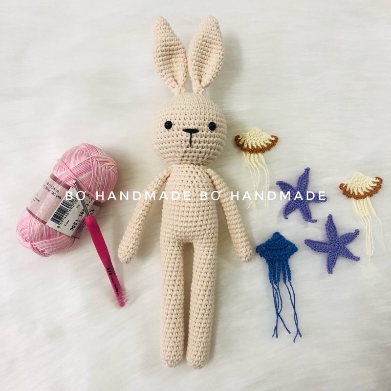 THỎ ❤️ (NGỦ) ❤nhồi bông móc thủ công bằng len handmade sợi cotton 100% cực xinh cho bé YÊU - bóng - bền - đẹp - an toàn