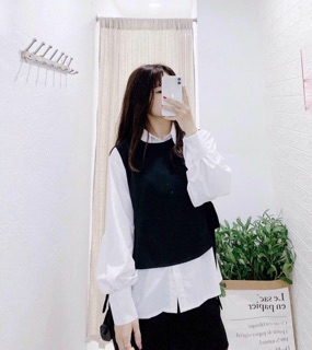 Set áo gile đen trắng basic cực xinh