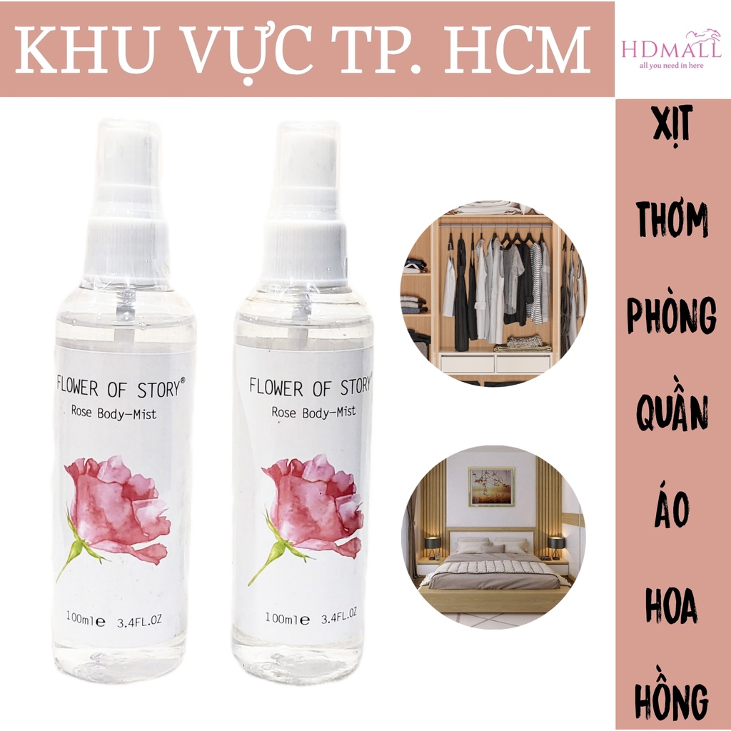 Xịt Thơm Toàn Thân Flower Of Story Hương Hoa Hồng, Xịt Thơm Quần Áo, Thơm Phòng 100ml Nội Địa Trung