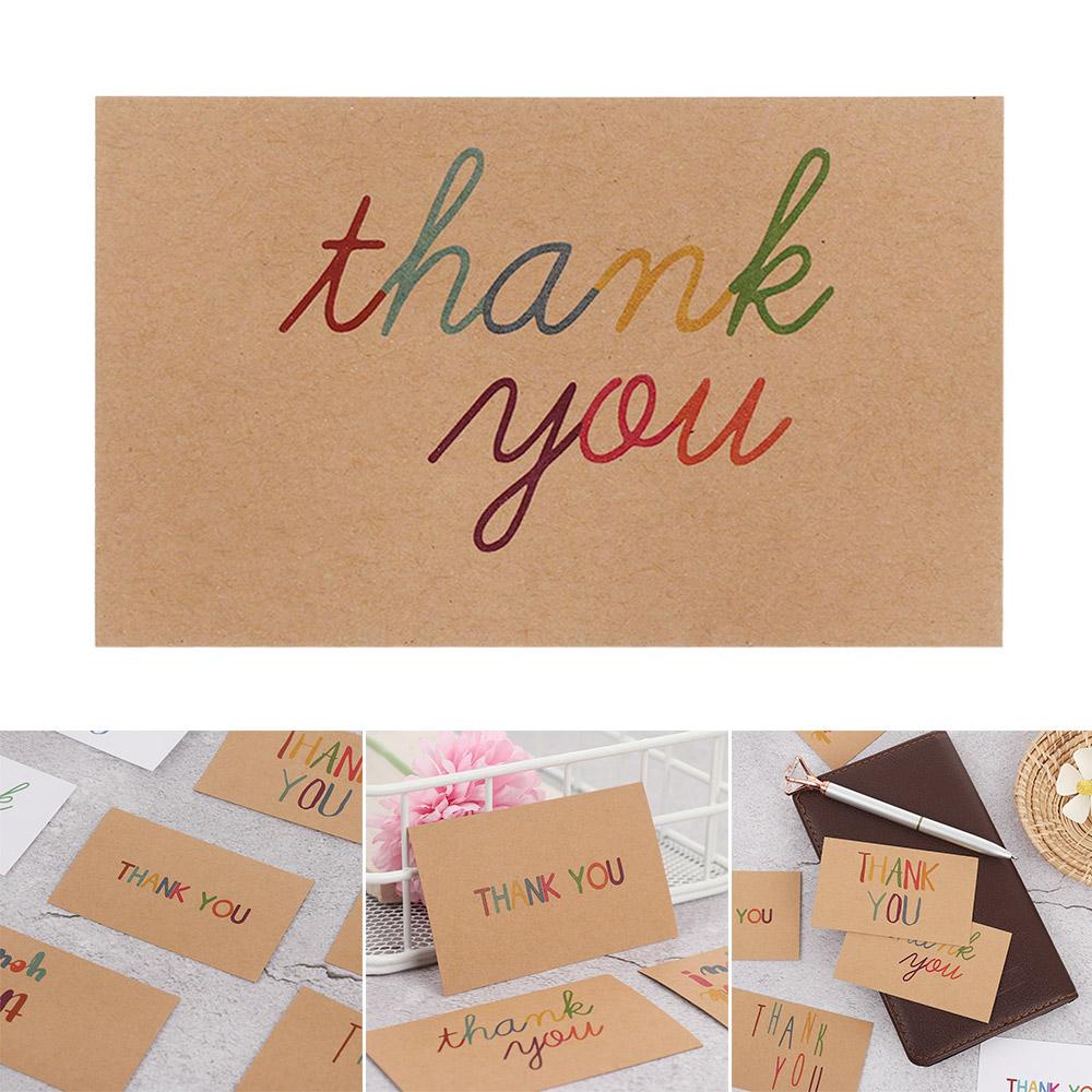 Set 24 / 30 Tấm Thẻ Giấy Kraft Trắng / Trắng In Chữ Thank You Dùng Để Trang Trí Thiệp