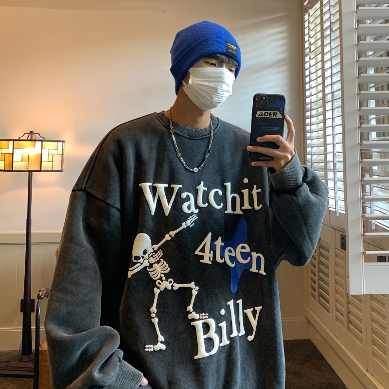 Áo hoodie Dày Tay Dài Dáng Rộng In Họa Tiết Thời Trang Hàn Quốc