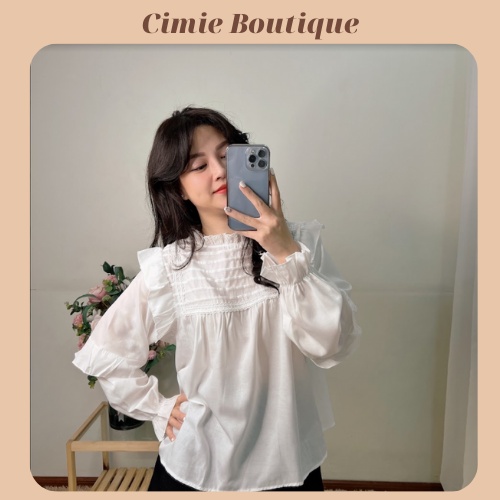 Áo babydoll kẻ li ngang tay bèo chun Ulzaang