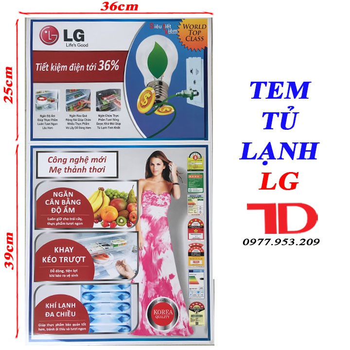 Miếng dán tủ lạnh LG, tem dán trang trí tủ lạnh LG mẫu 1