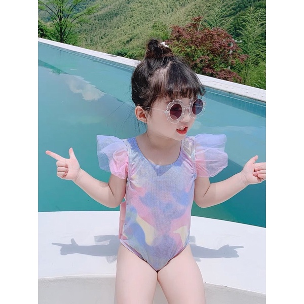 Bikini cầu vồng kèm nơ cho bé gái