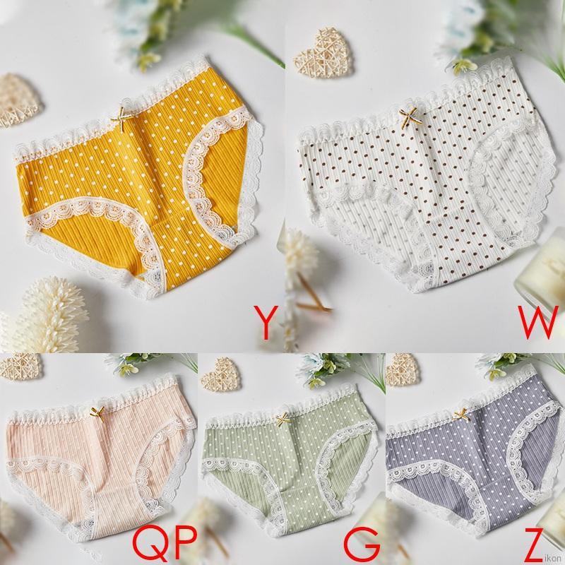 Quần Lót Cotton Lưng Vừa Phối Ren Họa Tiết Chấm Bi Phong Cách Nhật Bản Dễ Thương