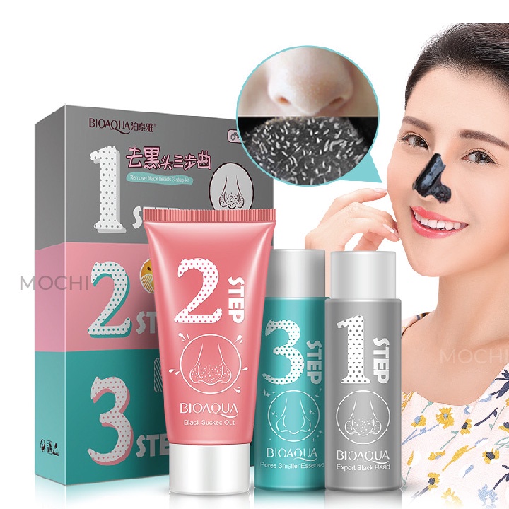 Bộ Set 3 Bước Gel Lột Mụn Đầu Đen Mụn Cám Vùng Mũi l Mask Mặt Nạ Lột Mụn Than Hoạt Tính Bioaqua Nội Địa Trung MOCHI SHOP