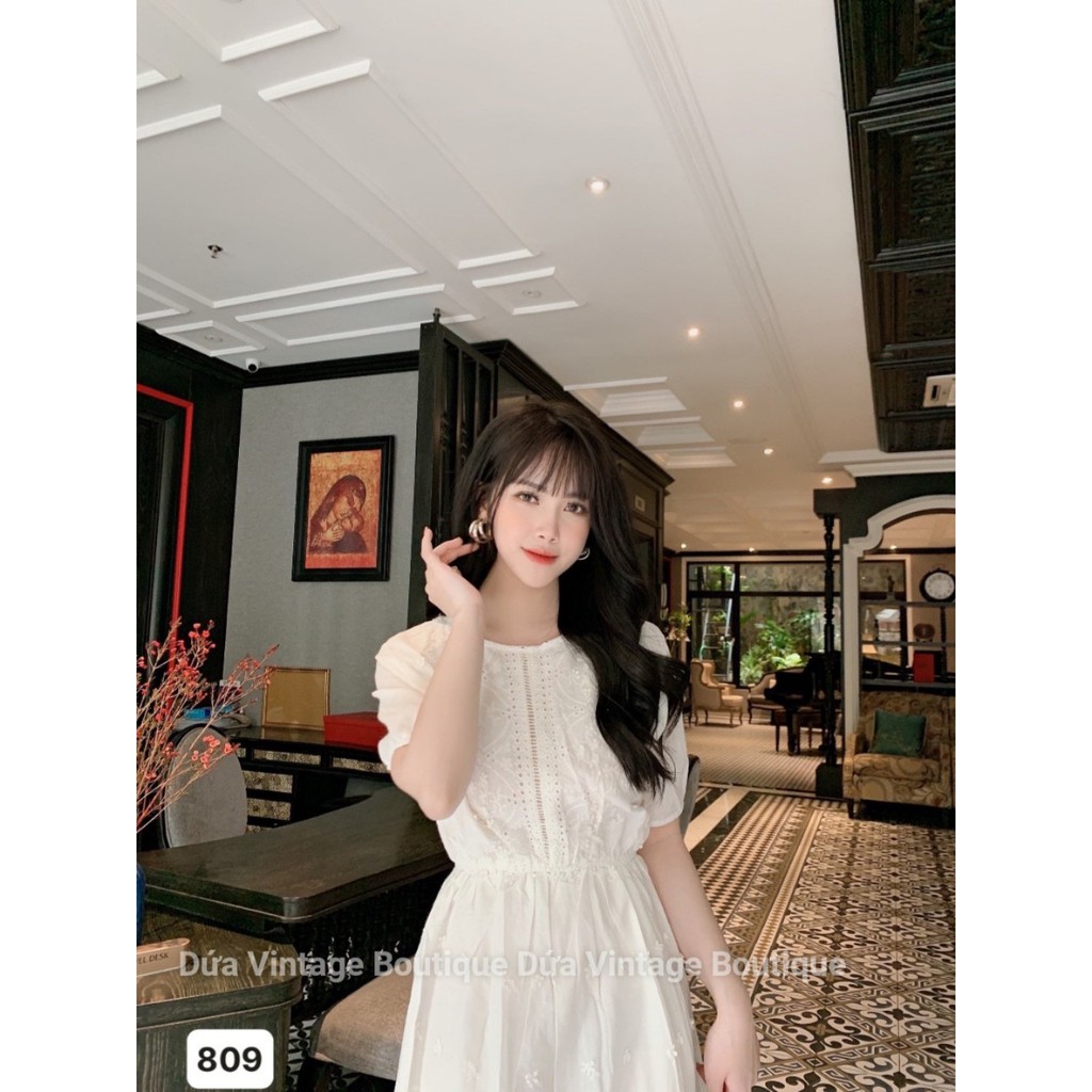 Váy babydoll tay cộc hoa nổi 809