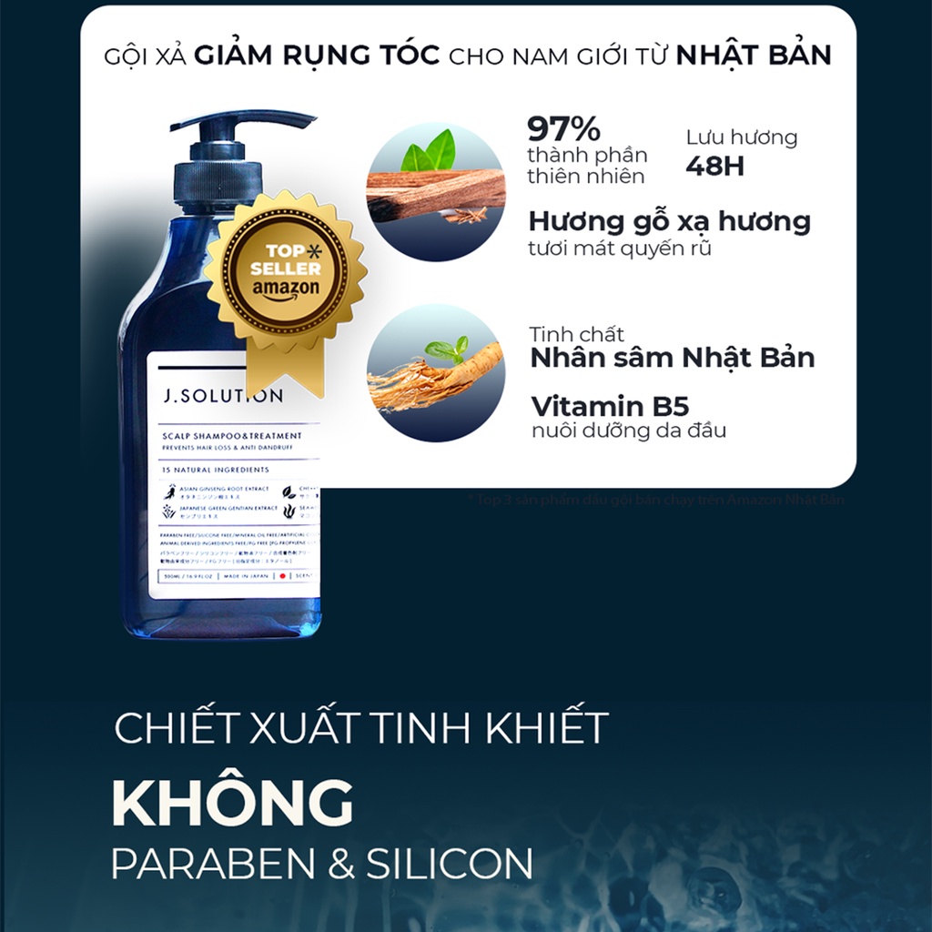 Dầu gội xả giảm rụng tóc cho nam với thành phần thiên nhiên cao cấp Nhật Bản REDEN by J.Solution 500ml