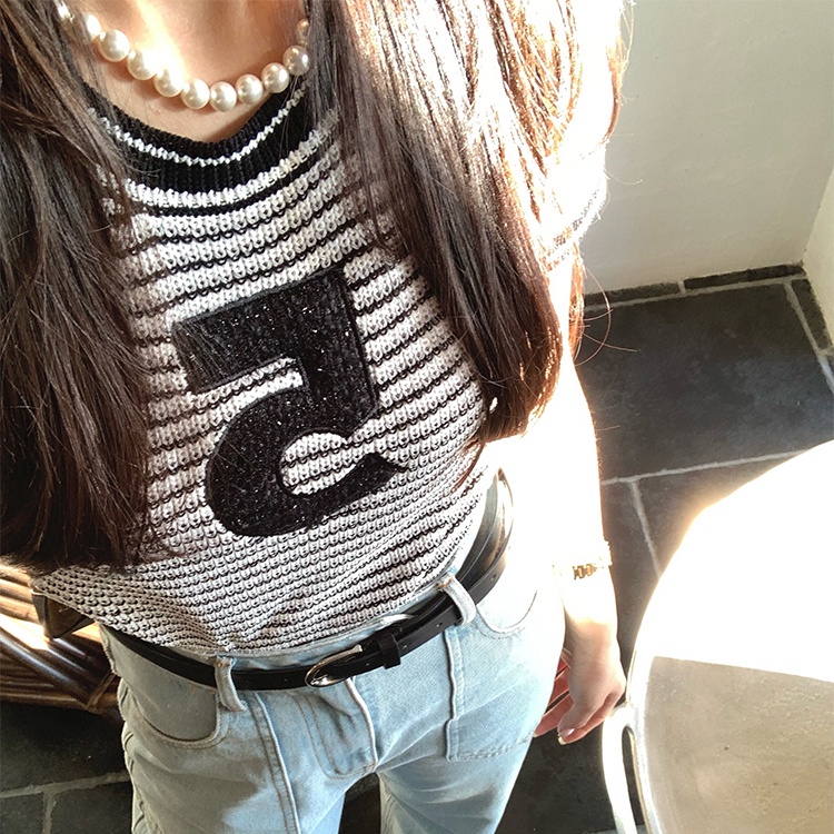 SUXI Áo Thun Ngắn Tay Cổ Tròn Dáng Rộng Họa Tiết Kẻ Sọc Đơn Giản Thời Trang Mùa Hè Cho Nữ