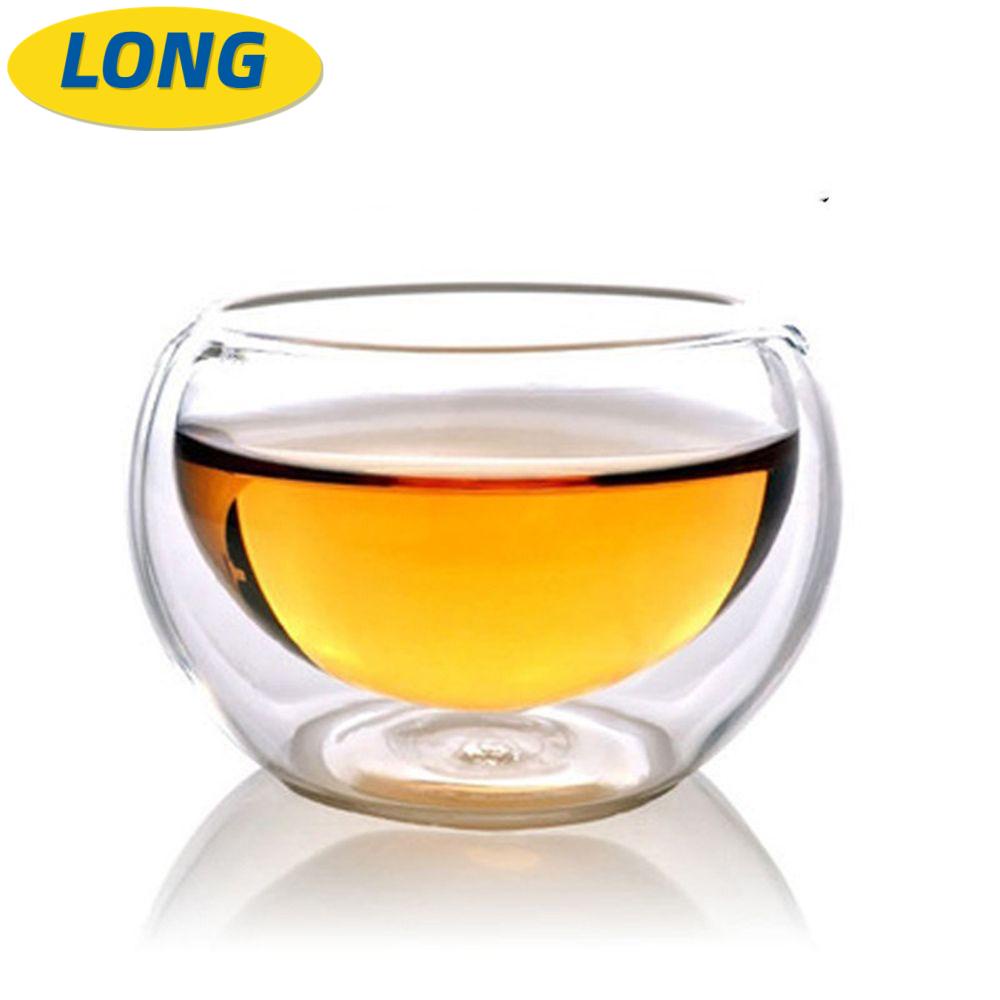 Cốc thủy tinh hai lớp chịu nhiệt dung tích 50ml dùng uống trà/ cà phê/ nước ép phong cách Trung Hoa