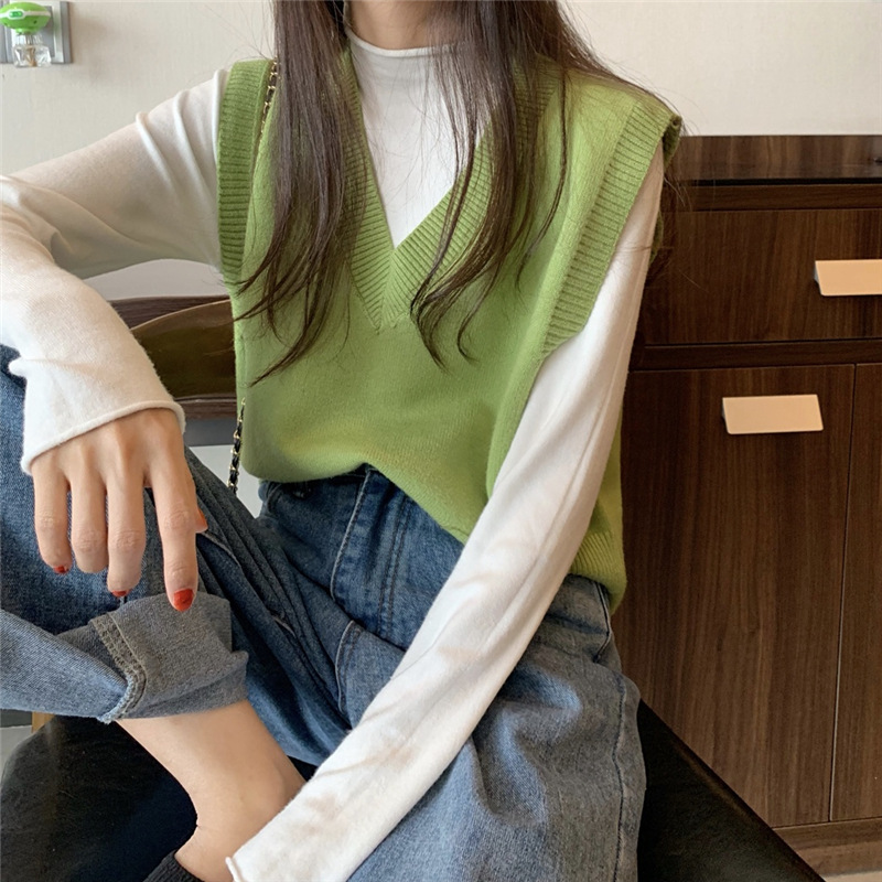 Áo sweater gile cổ trái tim bằng cotton mịn xinh xắn